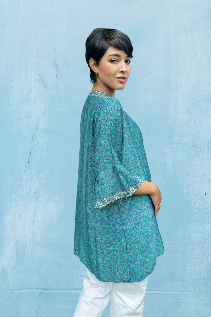 Saari Ruffle Kimono Aqua