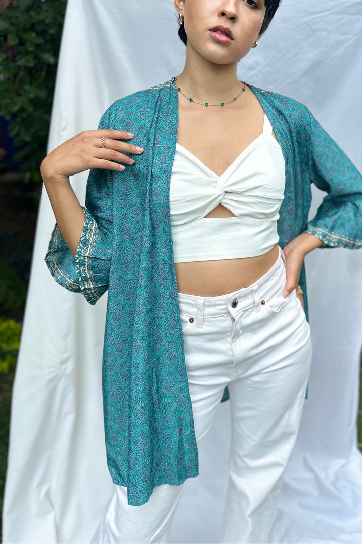 Saari Ruffle Kimono Aqua