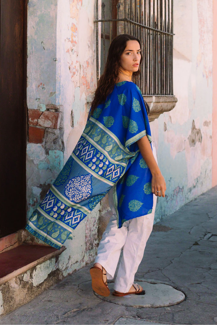 Neon Blue Long Kimono