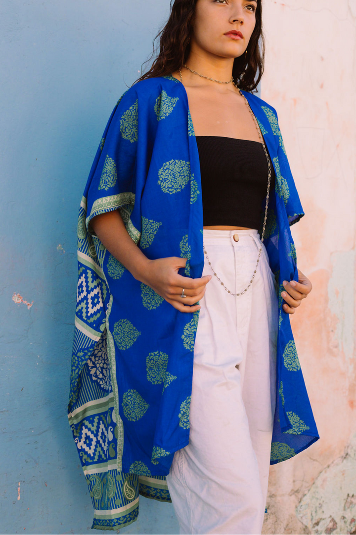 Neon Blue Long Kimono