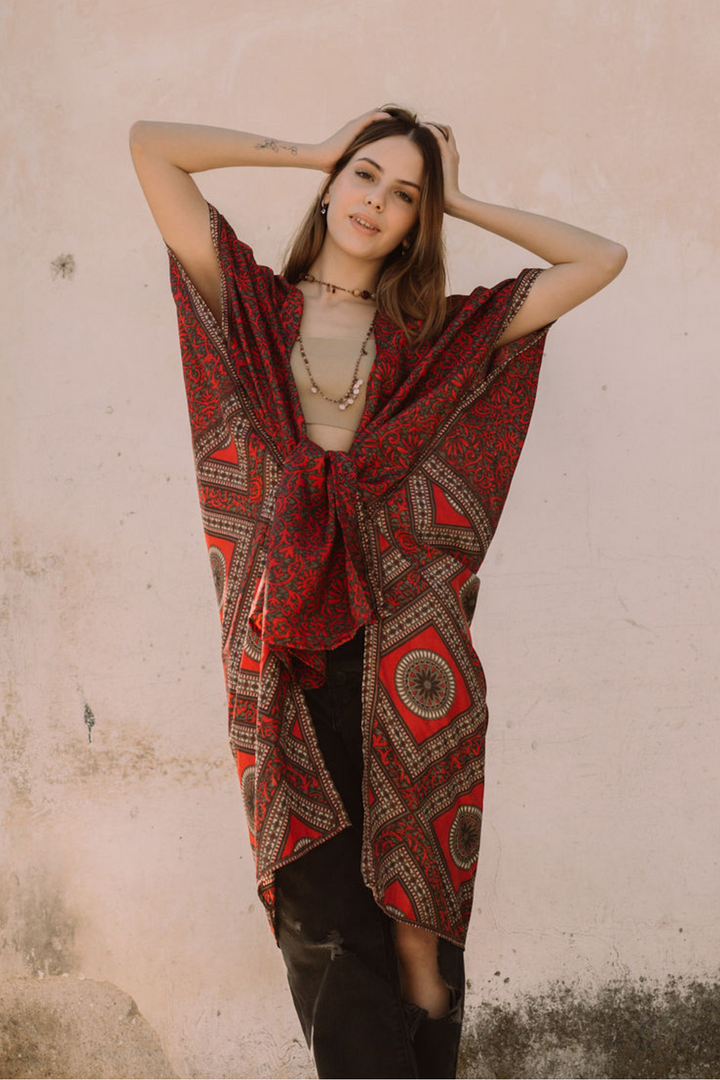 Vibrant Red Long Kimono